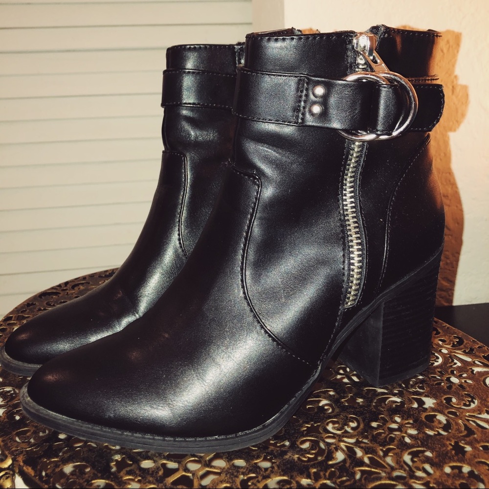 Black Faux Leather Ankle Boots